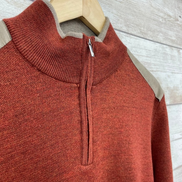 Garnet Clothiers Men Orange Rust merino Wool Quarter Zip Sweater Sueded Medium - Picture 6 of 12
